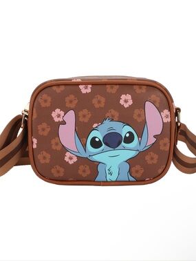 Bioworld Brown Floral Stitch Crossbody with Striped Strap